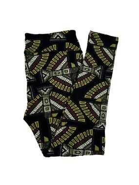 LuLaRoe Aztec Tribal Eagle Bird Black White Yellow Pink Leggings One Size OS New
